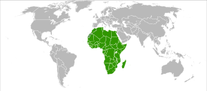 Afrika op 'n wêreldkaart.